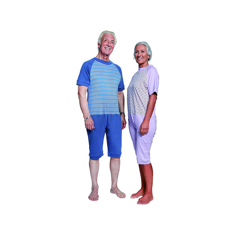 PYJAMA GRENOUILLERE MANCHES ET JAMBES COURTES JERSEY FANTAISIE RAYE MARINE