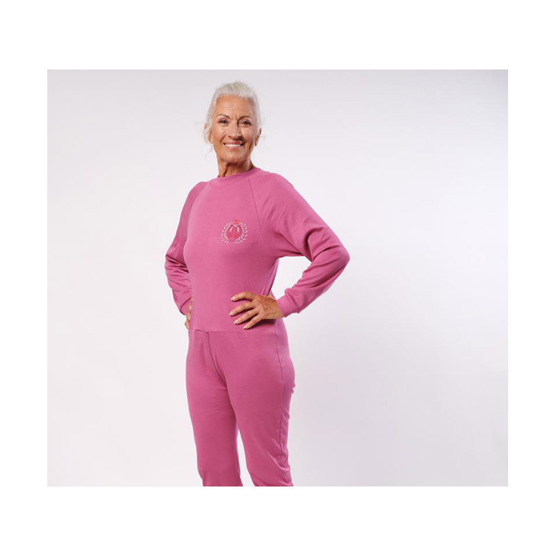 PYJAMA GRENOUILLERE MANCHES ET JAMBES LONGUES INTERLOCK AVEC BRODERIE BOIS DE ROSE