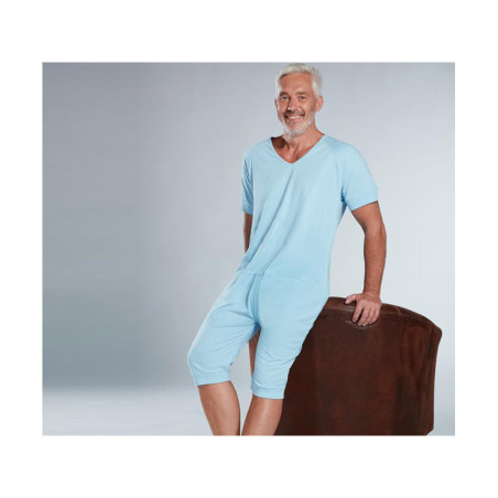 PYJAMA GRENOUILLERE MANCHES ET JAMBES COURTES JERSEY UNI CIEL