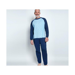 PYJAMA GRENOUILLERE MANCHES ET JAMBES LONGUES INTERLOCK GRATTE MARINE