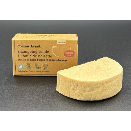 Shampoing solide à l'huile de noisette enrichi en huile d'argan et poudre d'orange COMME AVANT