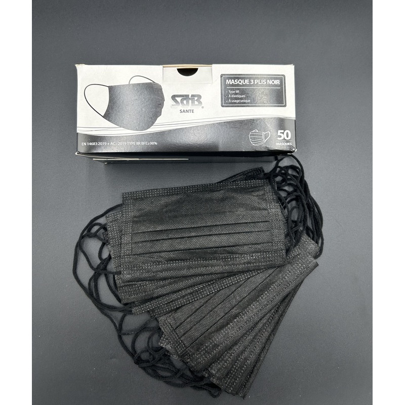 Masques chirurgicaux 3 plis iir noir